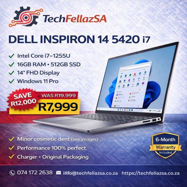 Dell Inspiron 14 5420 i7-1255U 12th Gen 16GB RAM 512GB SSD 14” FHD Laptop – Windows 11 Pro |Pre-owned| R7,999