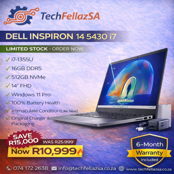 Dell Inspiron 14 5430 i7-1355U | 16GB DDR5 | 512GB NVMe | 14β FHD | Windows 11 Pro | 6-Month Warranty